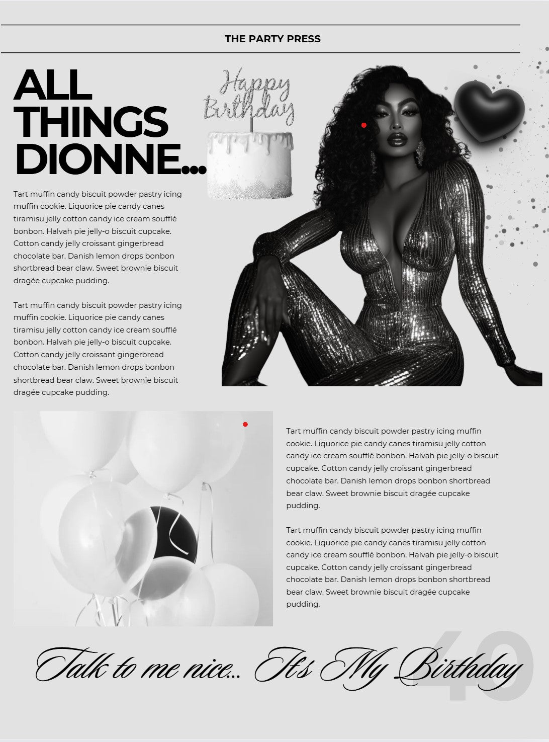 Editable Birthday Newspaper Template Invitation – Personalized Black & White Design for Adults – Canva Template