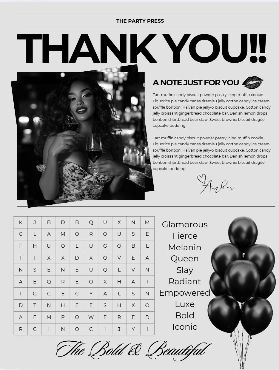 Editable Birthday Newspaper Template Invitation – Personalized Black & White Design for Adults – Canva Template