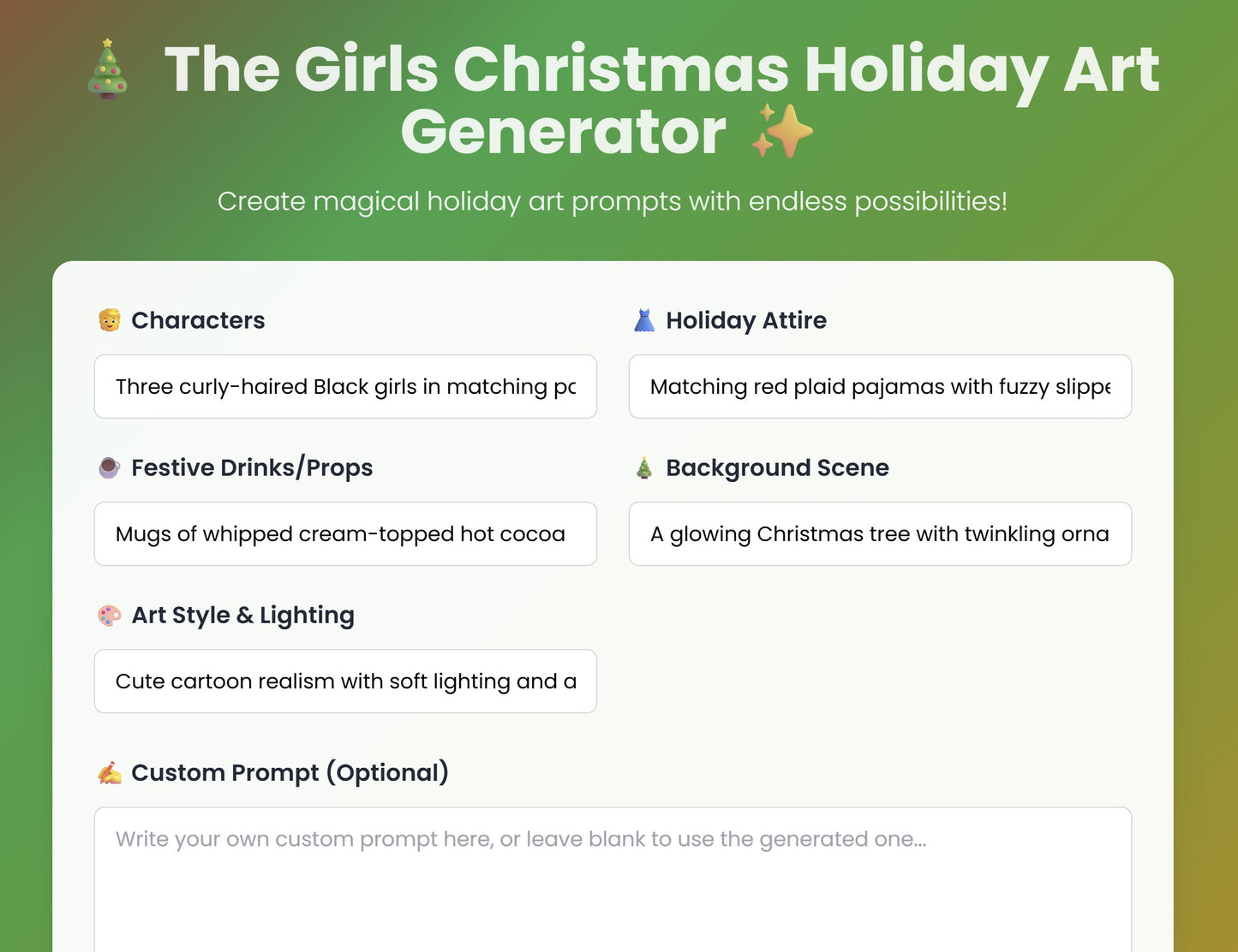 Girls Christmas Prompt Generator