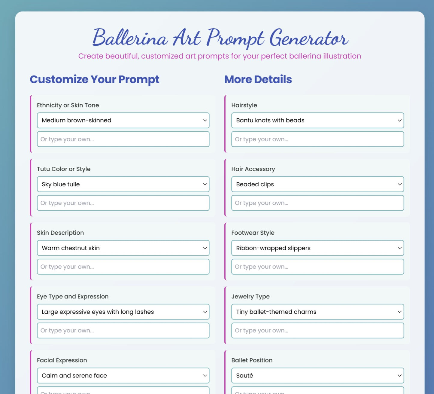 Ballerina Art Generator Tool – Create Custom Chibi Ballet Girls for Stickers, Parties, and More!
