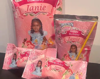 Princess Birthday Party Set - Digital Download: Chip Bag, Rice Crispy Treats, and Capri Sun Template Princess -- Party Favors - editable template