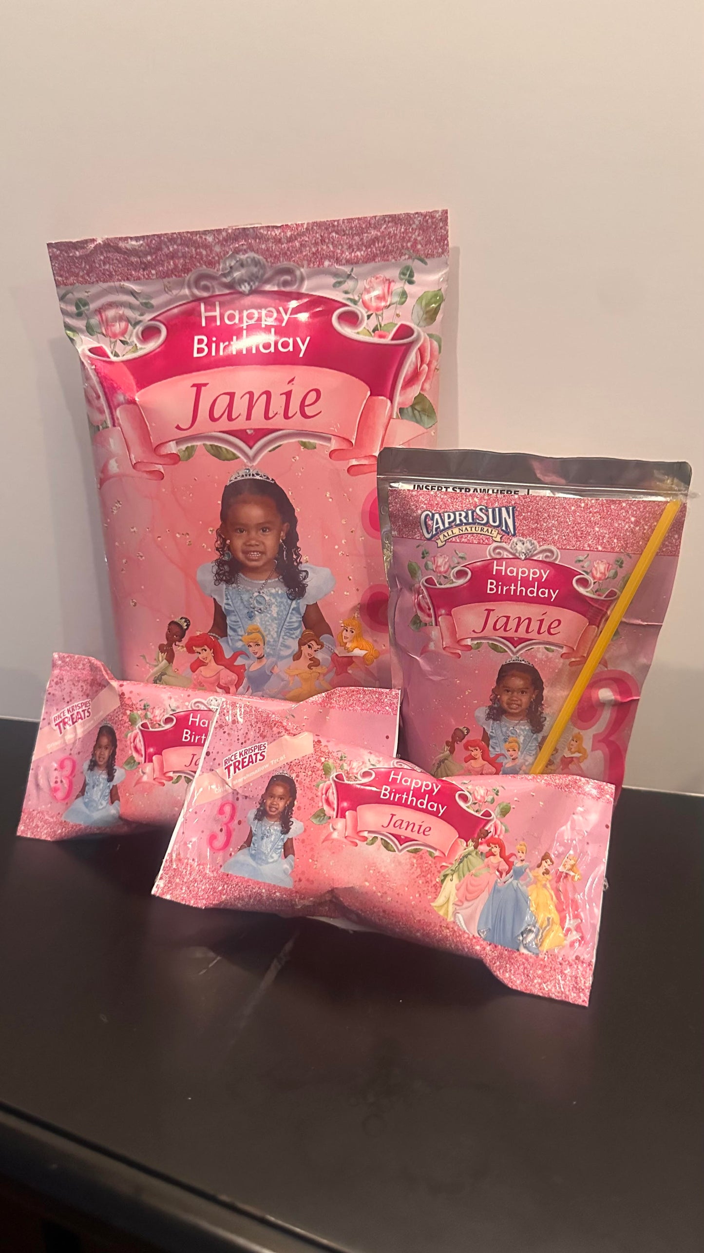 Princess Birthday Party Set - Digital Download: Chip Bag, Rice Crispy Treats, and Capri Sun Template Princess -- Party Favors - editable template
