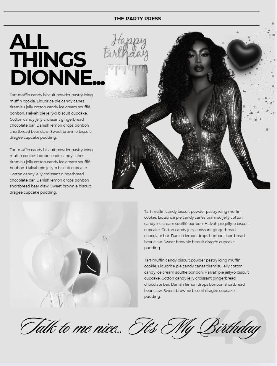 Editable Birthday Newspaper Template Invitation – Personalized Black & White Design for Adults – Canva Template